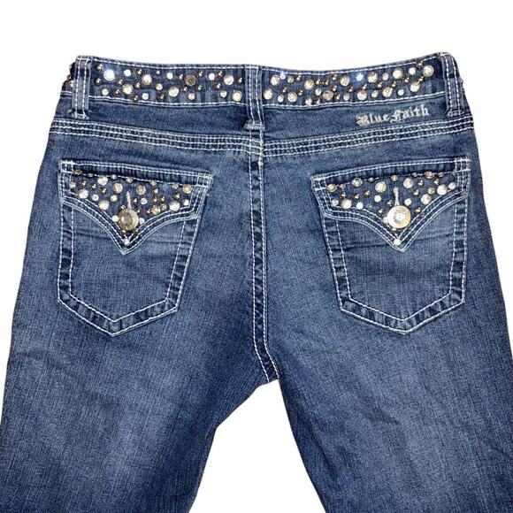 Blue Faith Rhinestone Studded Skinny Jeans Low Rise Medium Wash Size 5 / 6 - Picture 4 of 6